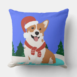 Festive Corgi in Winter Wonderland Throw Pillow