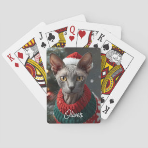 Festive Cornish Rex Cat Christmas Personalized Playing Cards