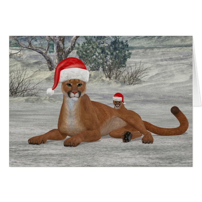 Festive Cougar And Cub (Front Horizontal)