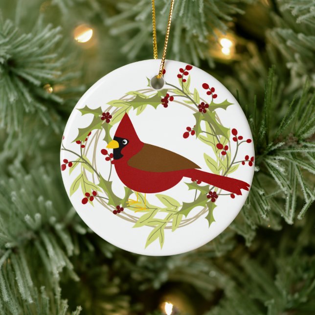Festive Country cardinal add message Ceramic Ornament (Tree)