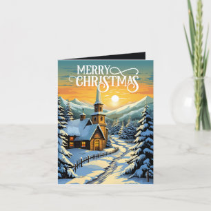 Festive Country Christmas Church add message Holiday Card