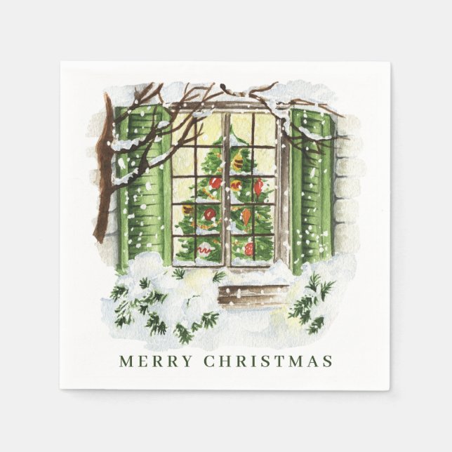 Festive Country Christmas House Holiday Party Napkin (Front)