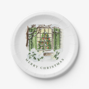 Festive Country Christmas House Holiday Party Paper Plate