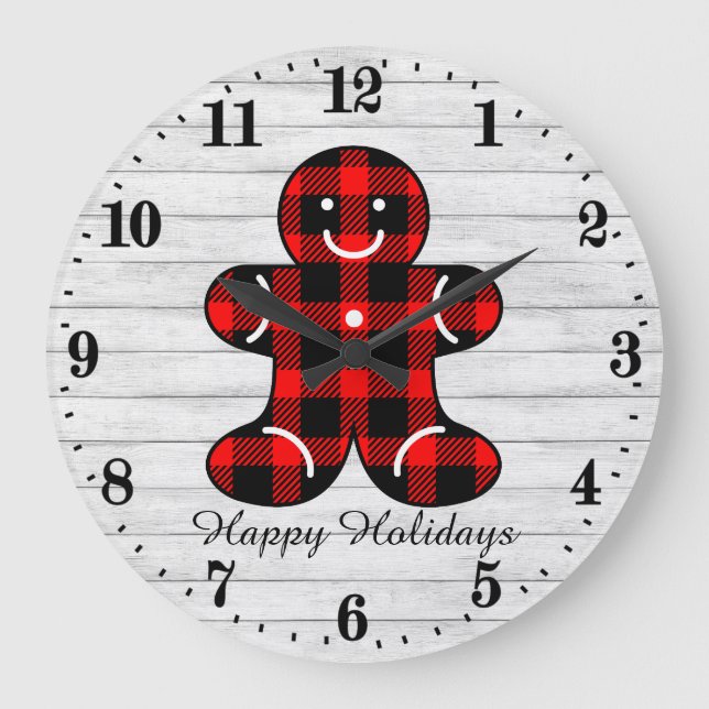 Festive Country Christmas lumberjack gingerbread Large Clock (Front)