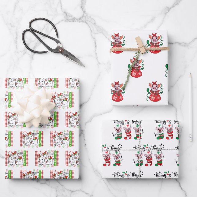 festive Country Christmas pigs tiled Wrapping Paper Sheet (Front)