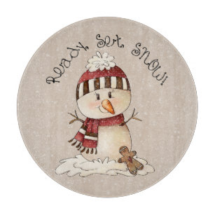 Festive Country Christmas snowman Holiday Cutting Board
