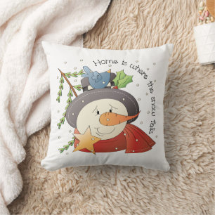 Festive Country Christmas snowman Throw Pillow