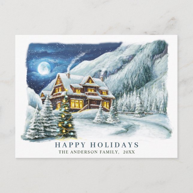 Festive Country Holiday House Christmas Greeting Postcard (Front)