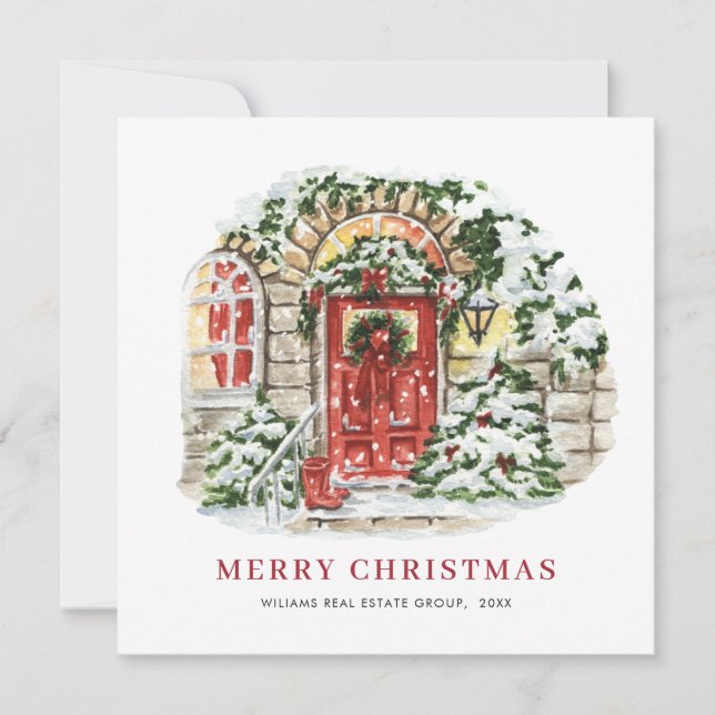 Festive Country House Christmas Corporate Greeting Holiday Card (Front)