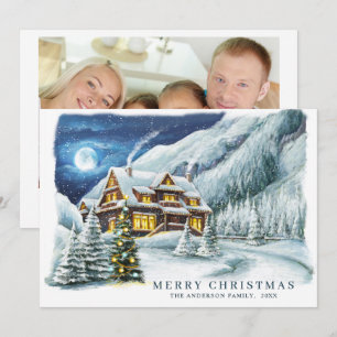 Festive Country House Christmas House Greeting Holiday Card