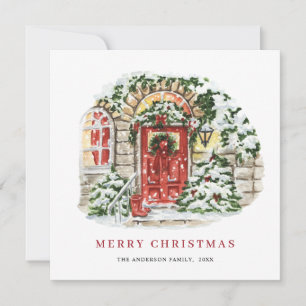 Festive Country House Christmas House Greeting Holiday Card