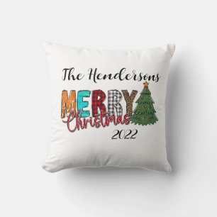 Festive Country Merry Christmas Tree Throw Pillow