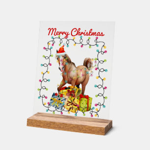 Festive Country Merry Christmas word art horse Acrylic Sign