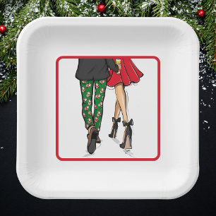 Festive Couple Christmas Party Paper Plate