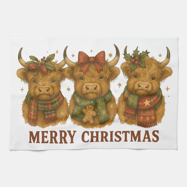 Festive Cow Christmas  Kitchen Towel (Horizontal)