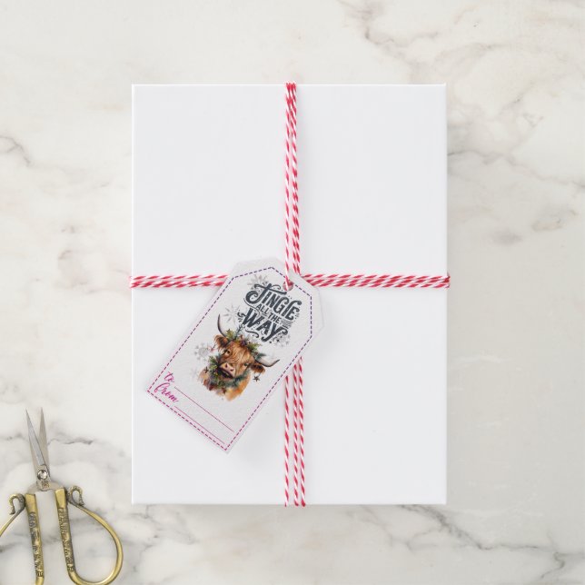 Festive cow design Christmas tags (With Twine)