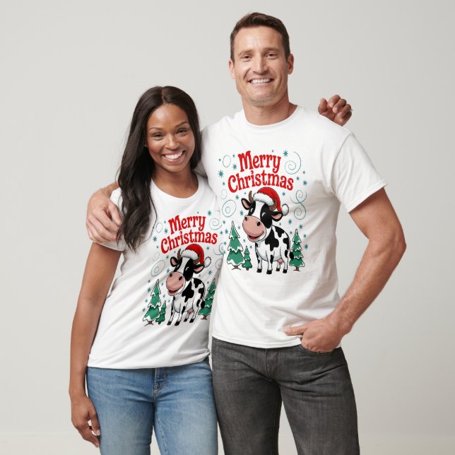 Festive Cow Merry Christmas Cheer T-Shirt (Unisex)