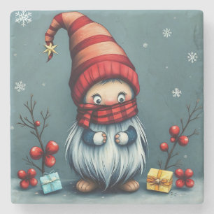 Festive cozy christmas gnome in Disguise Stone Coaster