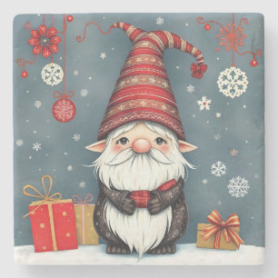 Festive cozy christmas gnome in Disguise Stone Coaster
