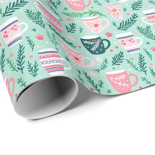 Festive Cozy Cups Holiday Christmas Wrapping Paper (Roll Corner)