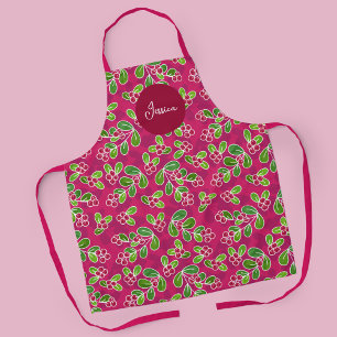 Festive Cranberry Foliage Pattern, Fuchsia  Apron