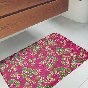 Festive Cranberry Foliage Pattern, Fuchsia Bath Mat