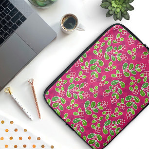Festive Cranberry Foliage Pattern, Fuchsia Laptop Sleeve