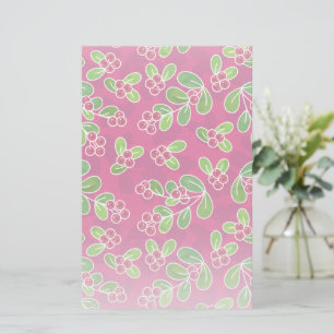 Festive Cranberry Foliage Pattern, Fuchsia  Stationery