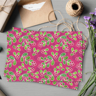 Festive Cranberry Foliage Pattern, Fuchsia Tissue Paper