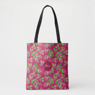 Festive Cranberry Foliage Pattern, Fuchsia Tote Bag