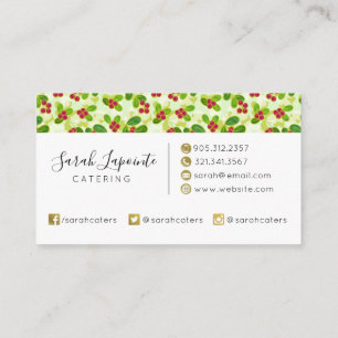 Festive Cranberry Fruit Pattern, Green Business Card