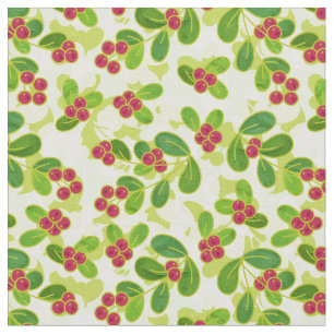 Festive Cranberry Fruit Pattern, Green Fabric