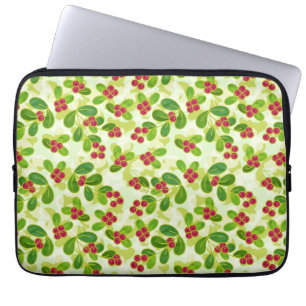 Festive Cranberry Fruit Pattern, Green Laptop Sleeve