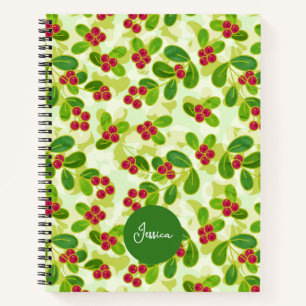 Festive Cranberry Fruit Pattern, Green Notebook