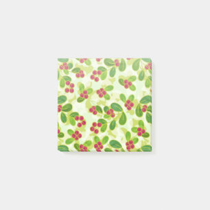 Festive Cranberry Fruit Pattern, Green Post-it Notes