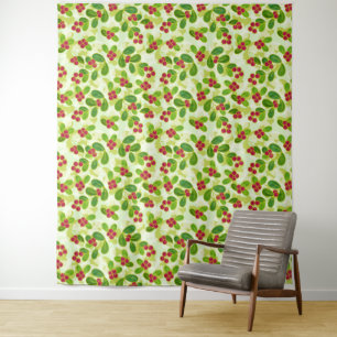 Festive Cranberry Fruit Pattern, Green Tapestry
