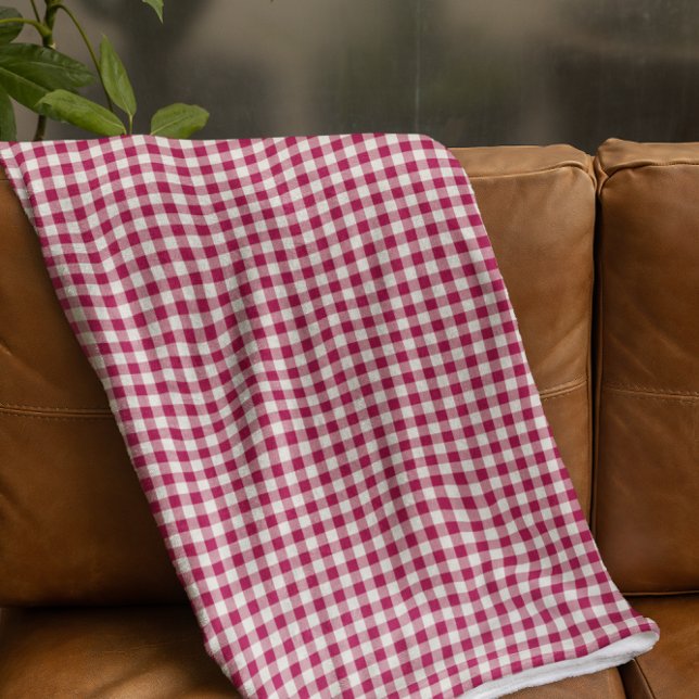Festive Cranberry Red Gingham Plaid Rustic Holiday Fleece Blanket (Creator Uploaded)
