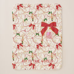 Festive Cream Nutcracker Candy Cane Sherpa Blanket