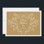 Festive crest with mistletoe photo gold Christmas Holiday Card<br><div class="desc">Send warm holiday wishes to your family and friends, and spread holiday cheer with this elegant Christmas greeting card featuring a white line art mistletoe design framing a modern and stylish crest. The festive golden background adds a trendy and joyful touch, while the customizable crest allows you to add a...</div>