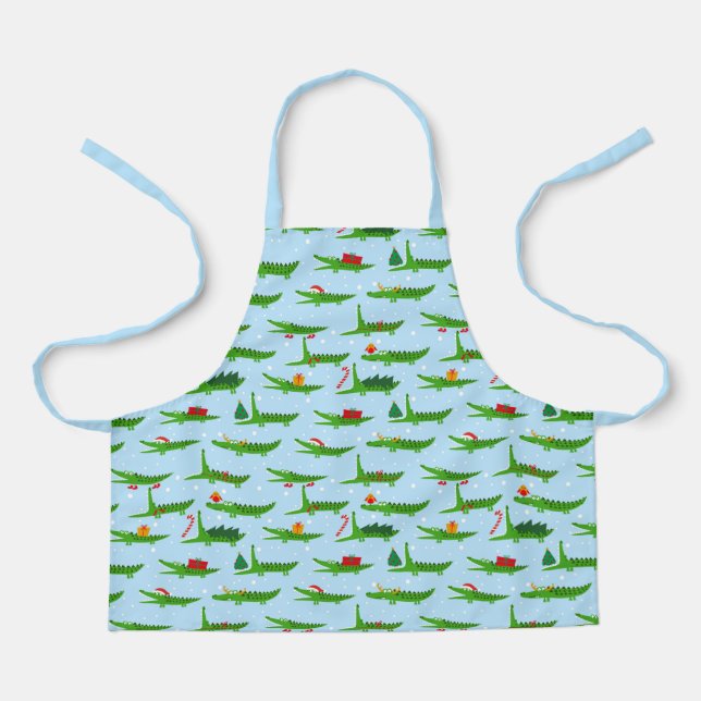 Festive Crocodiles in Christmas Costumes Pattern Apron (Front)