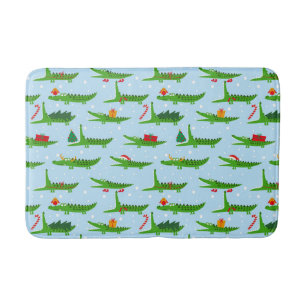 Festive Crocodiles in Christmas Costumes Pattern Bath Mat