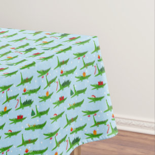 Festive Crocodiles in Christmas Costumes Pattern Tablecloth