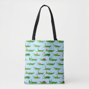 Festive Crocodiles in Christmas Costumes Pattern Tote Bag