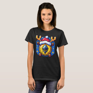 Festive Crypto Spirit: Ethereum Reindeer in 8-Bit T-Shirt