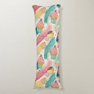 Festive Cupcake & Brushstroke Celebration Pattern Body Pillow