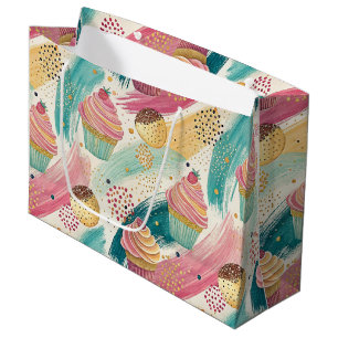 Festive Cupcake & Brushstroke Celebration Pattern Large Gift Bag