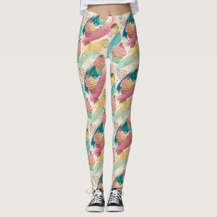 Festive Cupcake & Brushstroke Celebration Pattern Leggings
