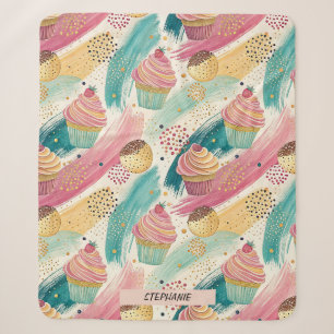 Festive Cupcake & Brushstroke Celebration Pattern Sherpa Blanket
