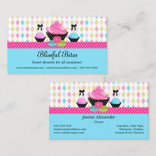Festive Cupcake Cake Pops Macaron Business Card (Front/Back)