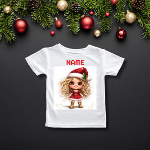 Festive Curly-Haired Girl CUSTOM NAME T-Shirt